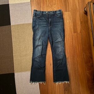 MOTHER Dark Indigo Straight Leg Jeans - Hustler Ankle Fray